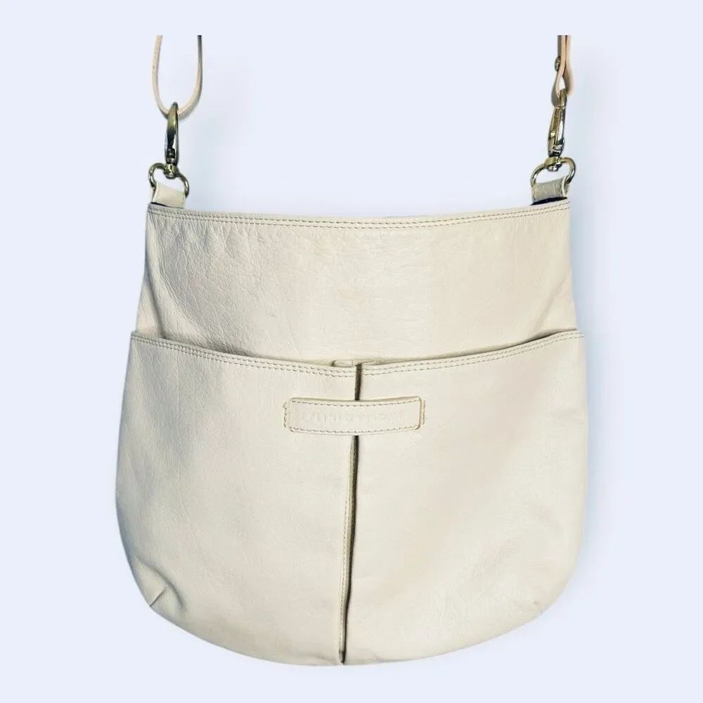 Plinio Visona Italian Leather Crossbody Bag Beige Cream Gold Hardware